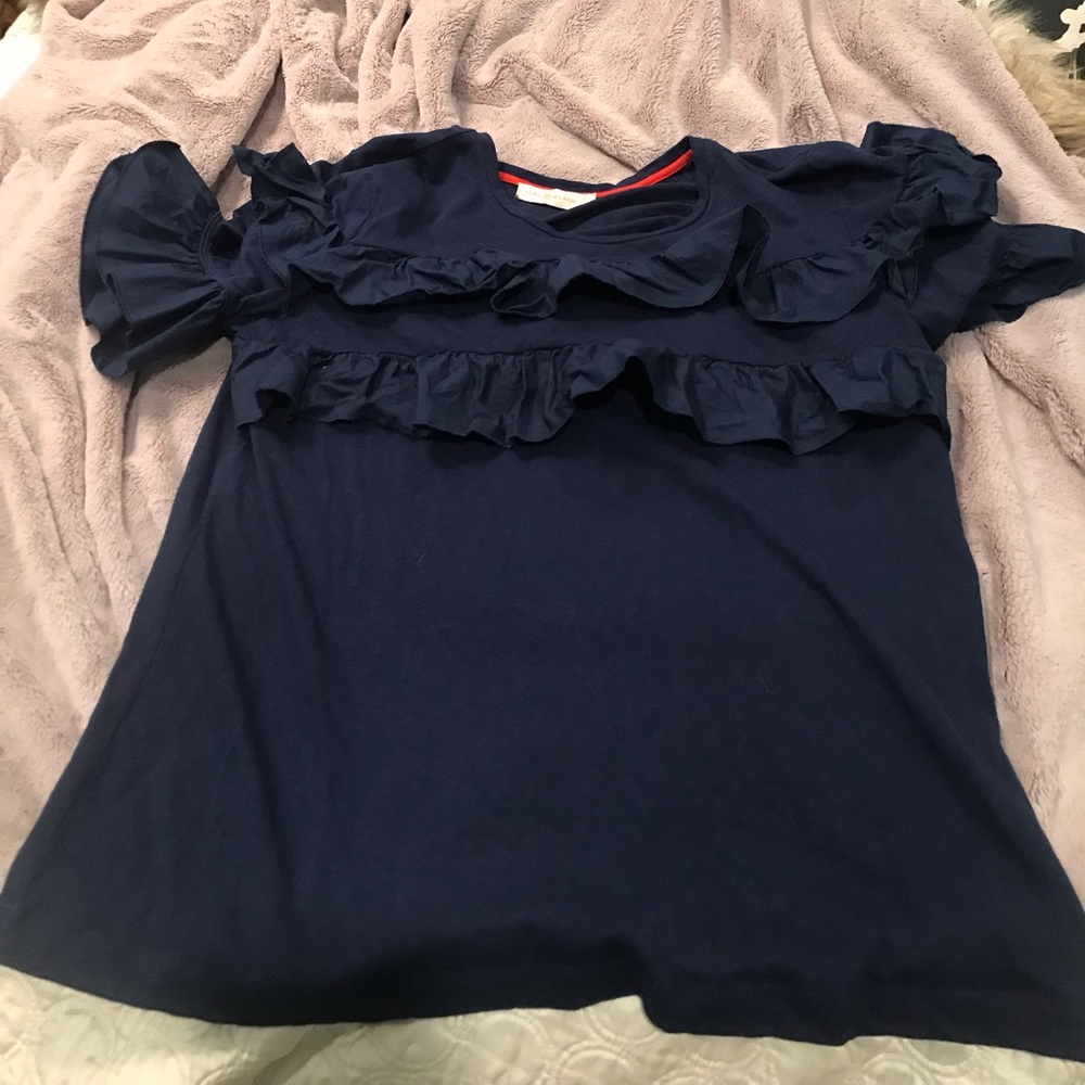 Tory Burch xl navy t-shirt with ruffle accents